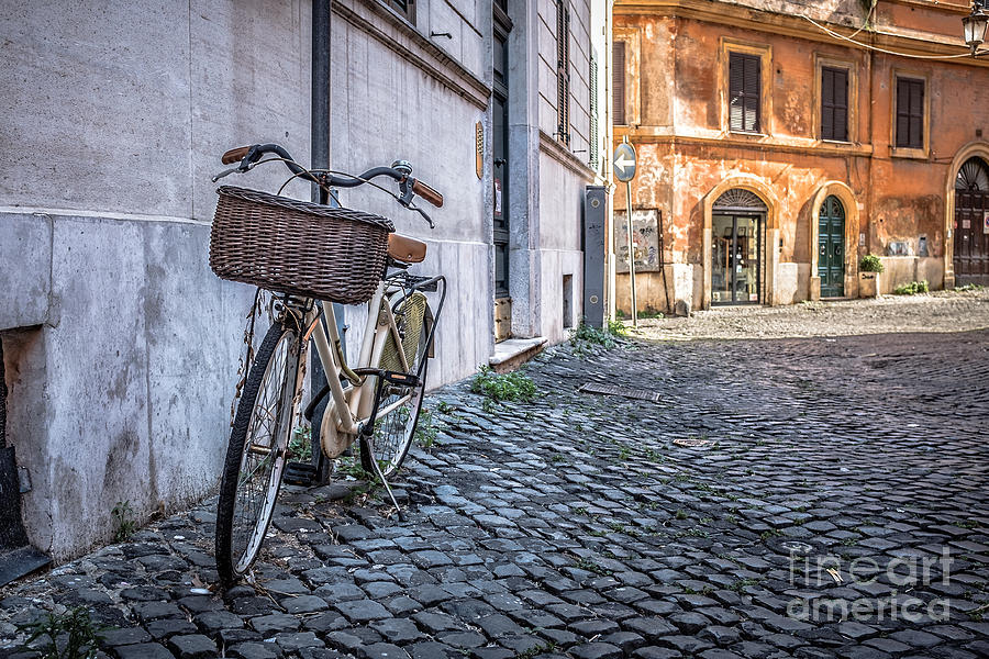 Bike with basket on streets of Rome Italy Photograph by Edward Fielding
