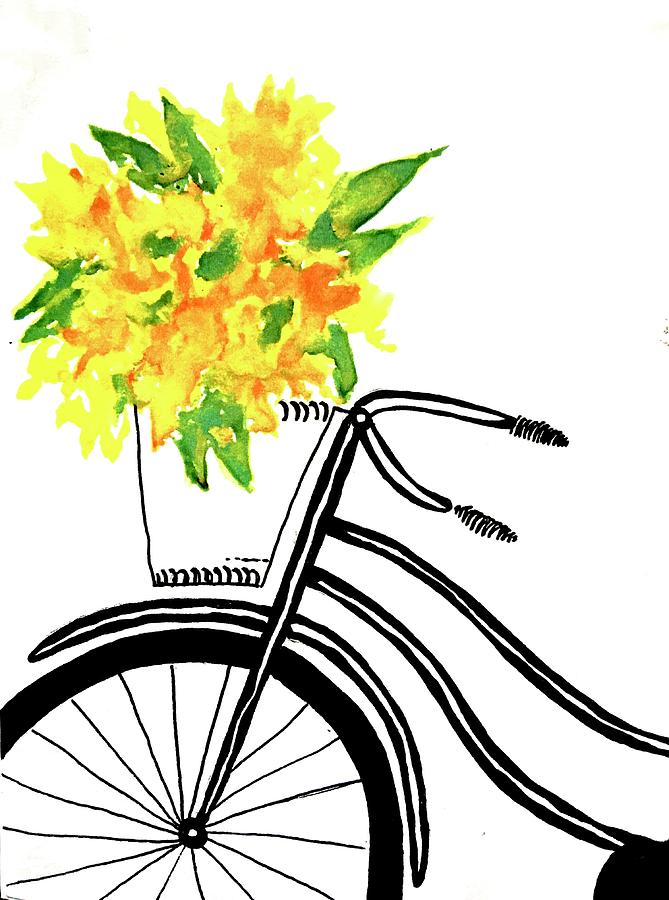 Bike With Yellow Flowers Painting By Rebecca Armentrout
