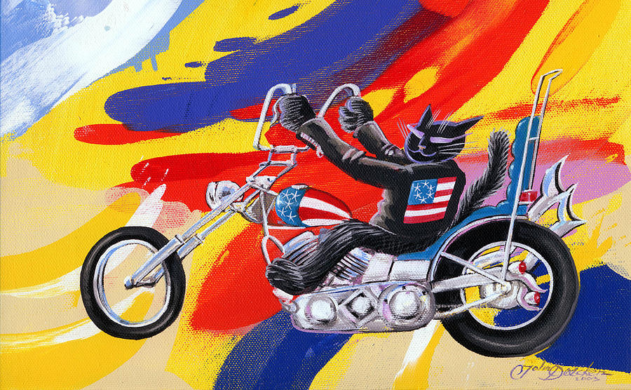 Biker Cat Painting by John Deecken