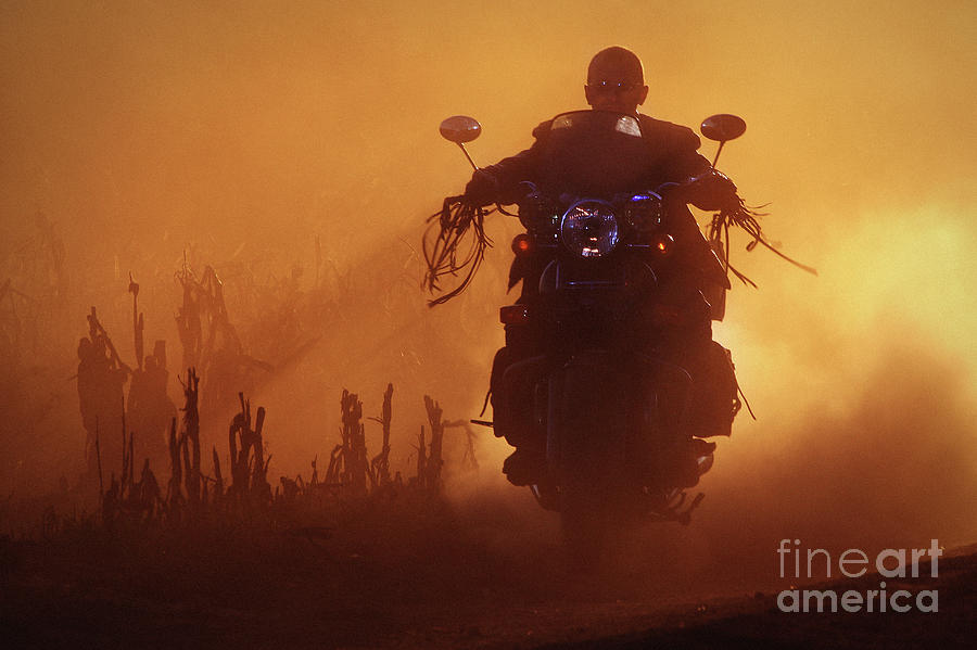 Biker man riding motorcycle on the sunset Photograph by Dimitar Hristov