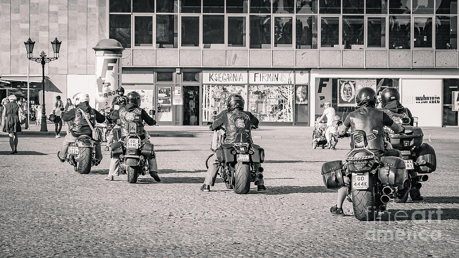 Bikers in Gdansk BW Photograph by Mariusz Talarek