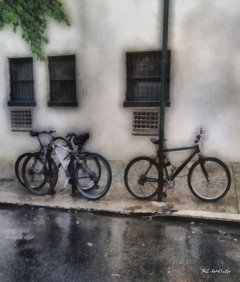 Bikes in the Rain Painting by RC DeWinter