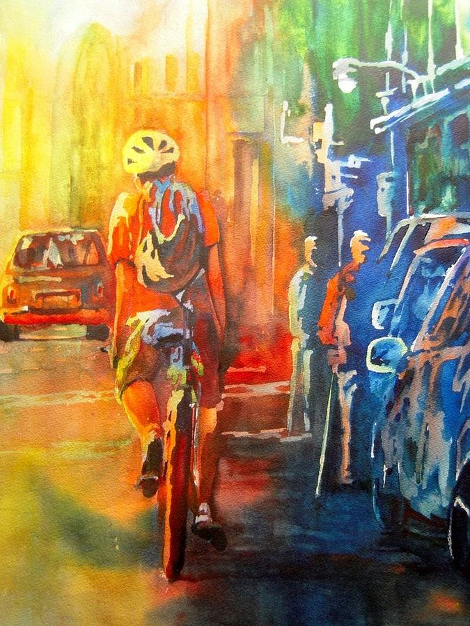 Car Painting - Biking in Boston by Jerry Aissis