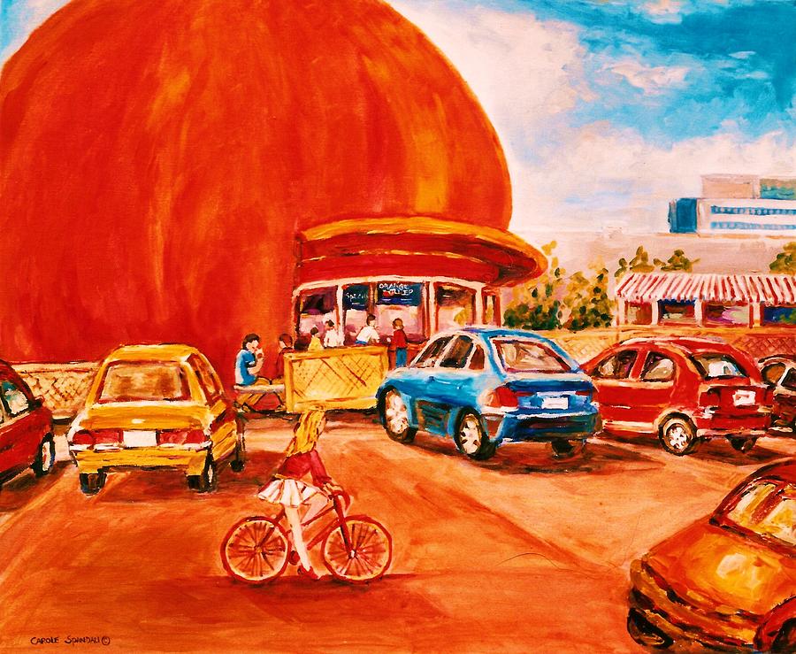 Biking Past the Orange Julep Painting by Carole Spandau