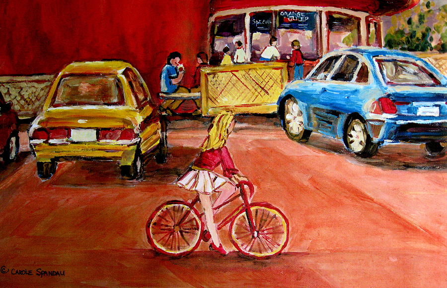 Biking To The Orange Julep Painting by Carole Spandau