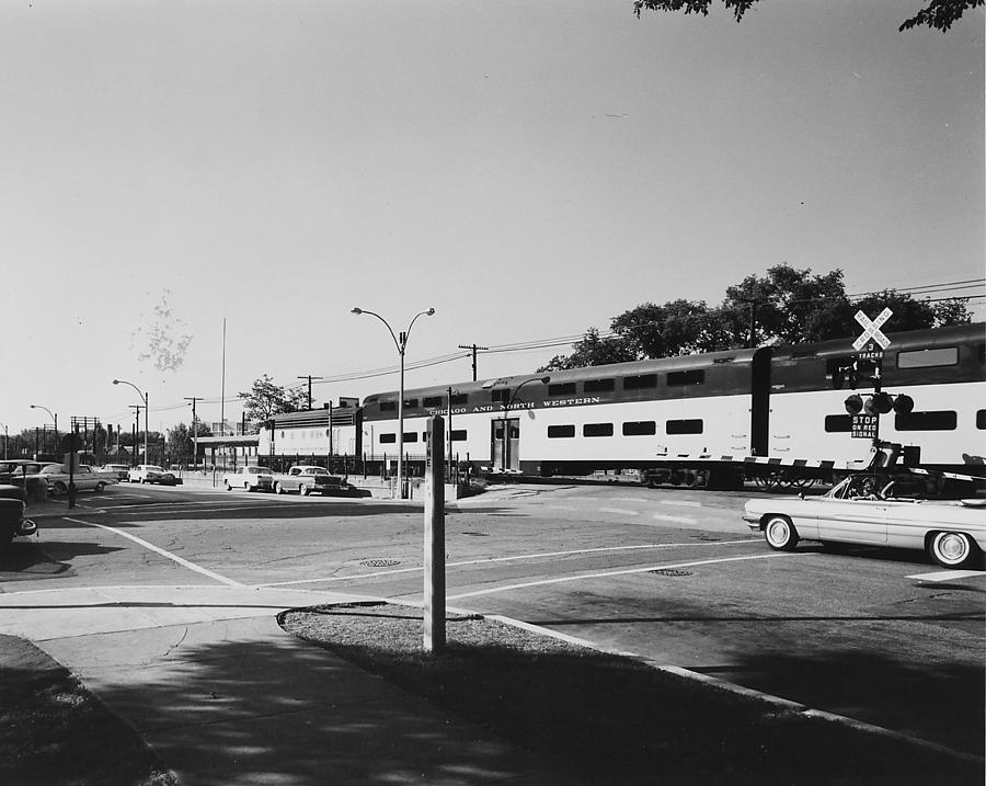Bilevel Train in Park Ridge - 1961 Photograph by Chicago and North Western Historical Society