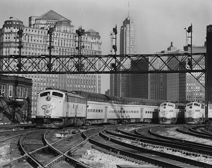 Bilevel Trains in Chicago - 1961 Photograph by Chicago and North Western Historical Society