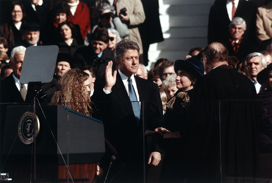 Bill Clinton Photograph - Bill Clinton Taking Oath - 1993 by War Is Hell Store