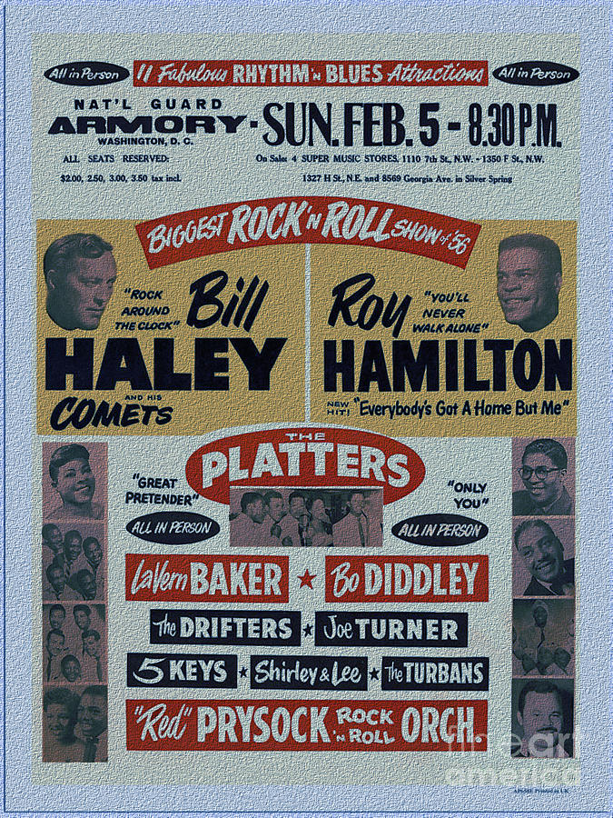 Bill Haley Roy Hamilton Rock n Roll concert poster 1950s Painting by Vintage Collectables