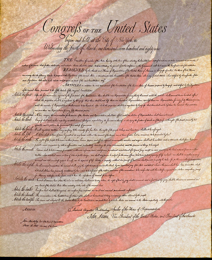 Bill of Rights with US Flag testured Photograph by Jack R Perry