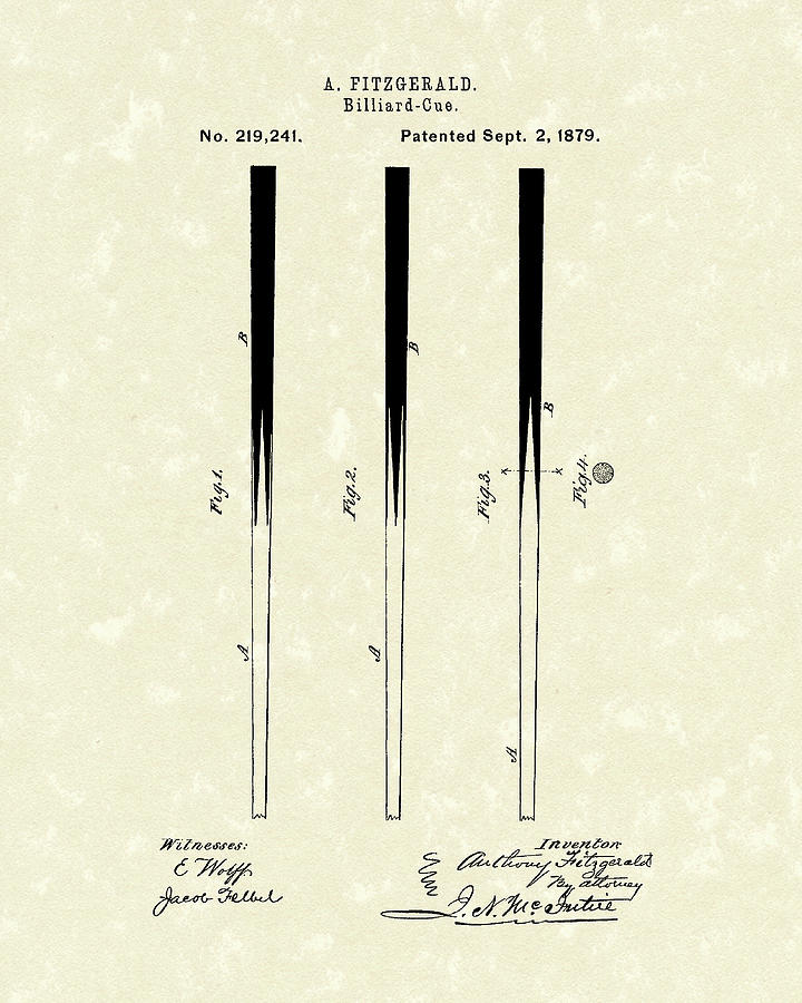 Fitzgerald Drawing - Billiard Cue 1879 Patent Art by Prior Art Design