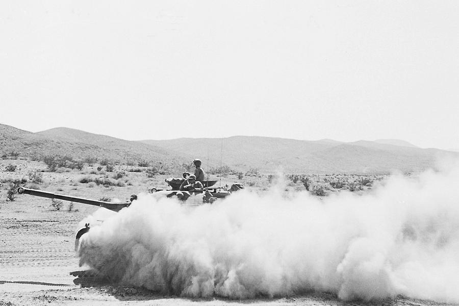 Billowing dust  tank 1 Army Reservists Summer camp Death Valley CA 1968 Photograph by David Lee Guss