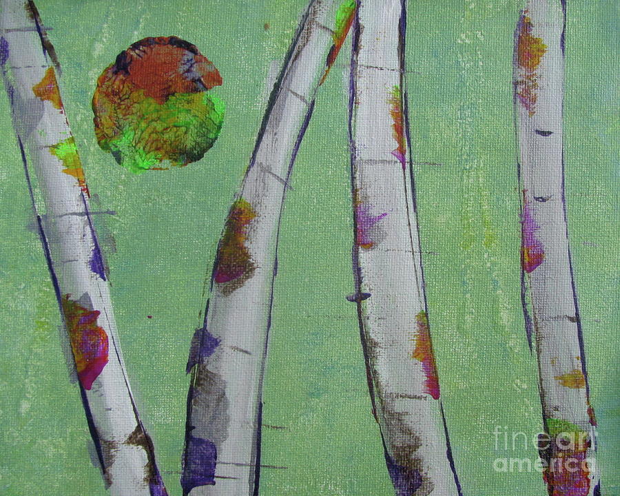Birch - Lt. Green 3 Painting by Jacqueline Athmann