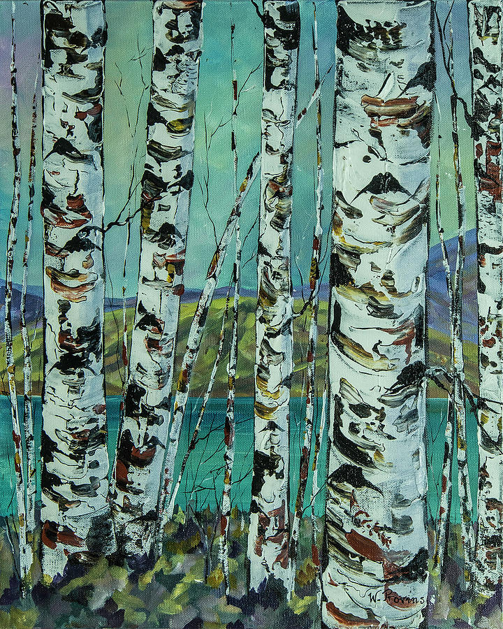 Birch Across the Lake Mixed Media by Wendy Provins