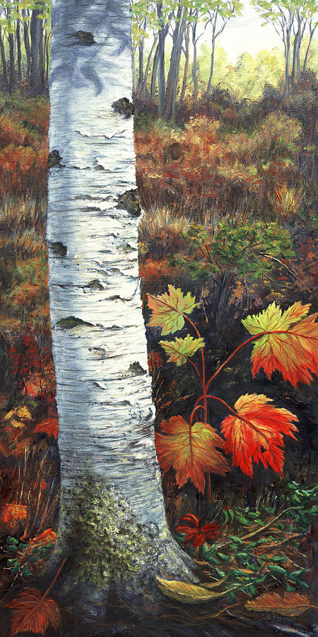 Birch and Leaves New England Painting by Elaine Farmer