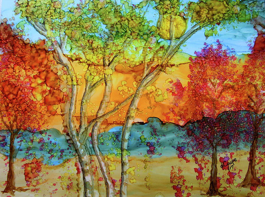 Tree Painting - Birch and Liquid Amber by Donna Coupe