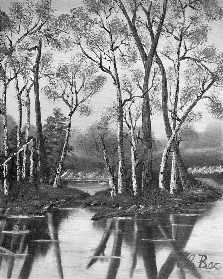 Birch Bay Lagoon In Black And White Painting by Claude Beaulac