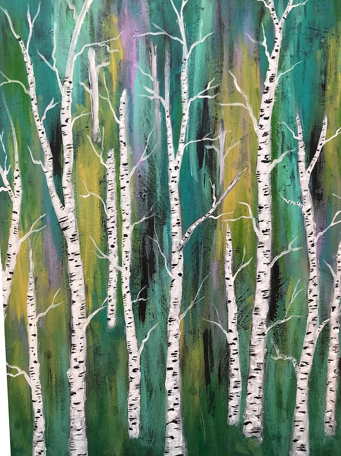 Birch Forest Painting By Asma Kareem