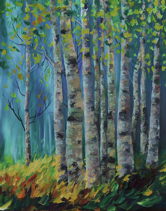 Birch Forest  Painting by Lena Owens - OLena Art Vibrant Palette Knife and Graphic Design