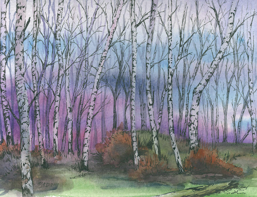 Winter Mixed Media - Birch Forest by Suzanna Roberts
