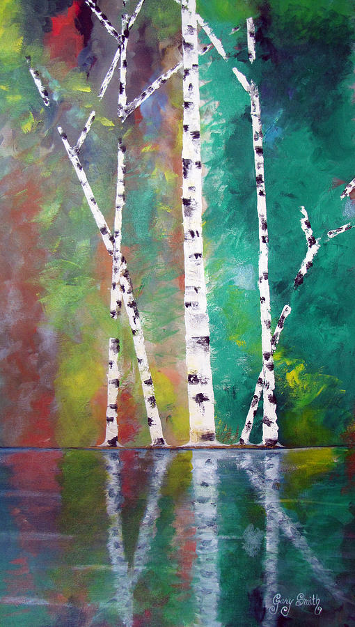 Birch on Bank Painting by Gary Smith
