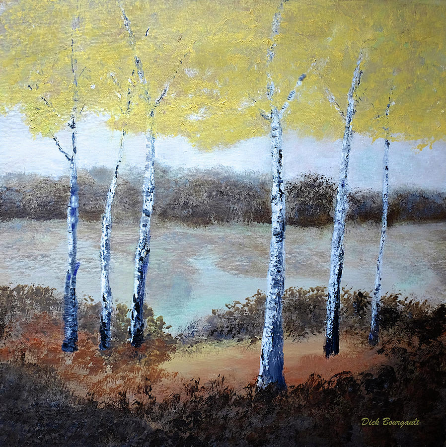 Birch Pond Painting by Dick Bourgault