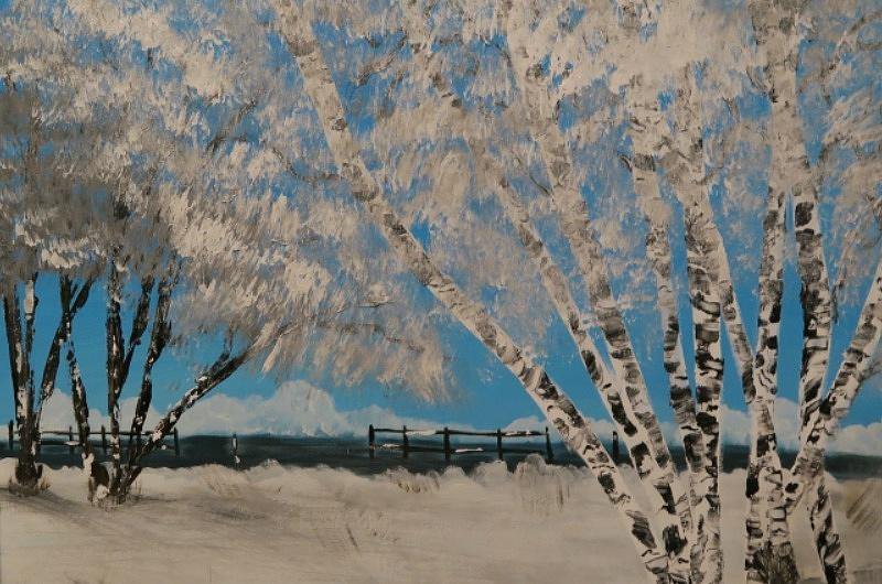 Birch Snow Painting by Etta Harris