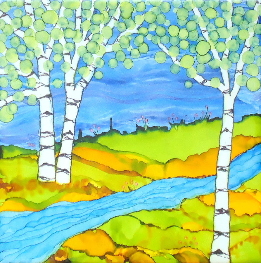 Birch Tree Landscape  Painting by Laurie Anderson
