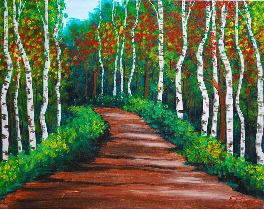 Birch Tree Path Painting by Emily Page