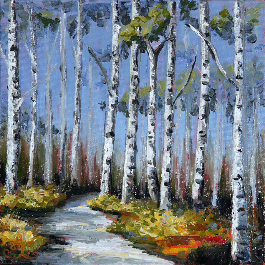 Birch Tree Path Painting by Trina Teele