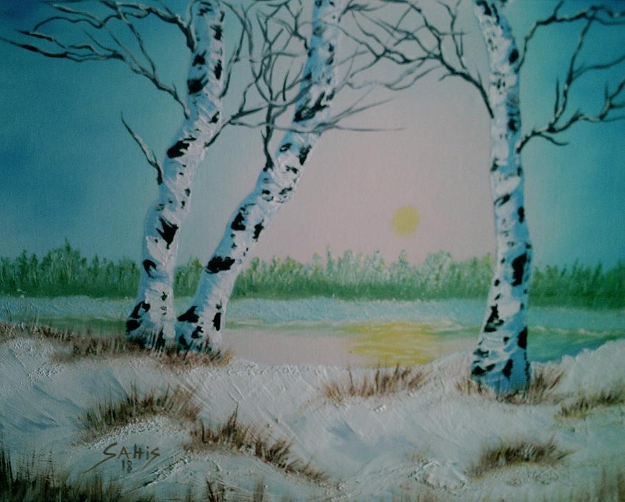 Birch Tree Winter Painting by Jim Saltis