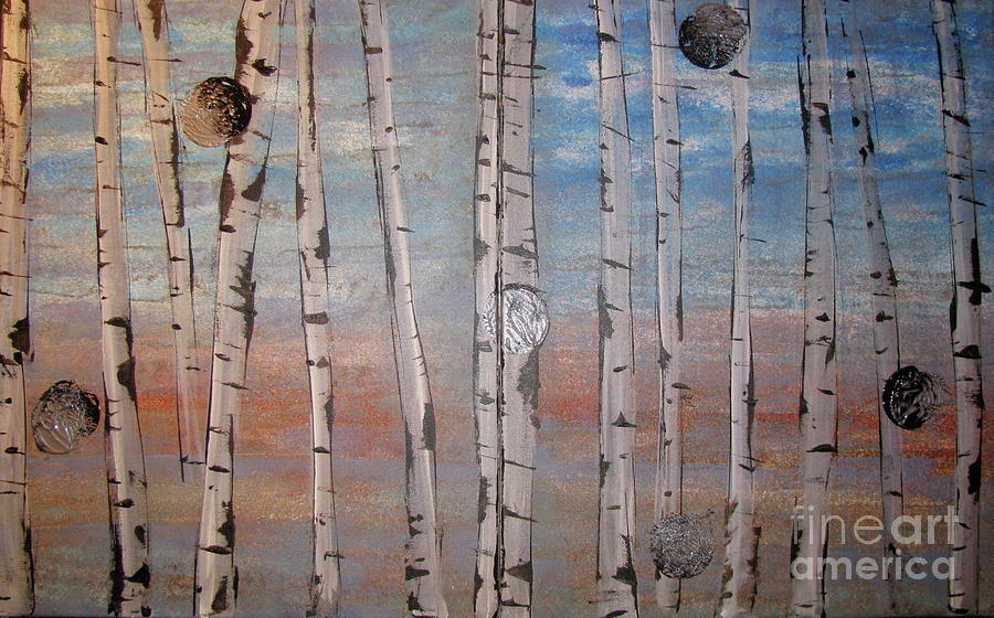 Birch Trees - Clouds Painting by Jacqueline Athmann