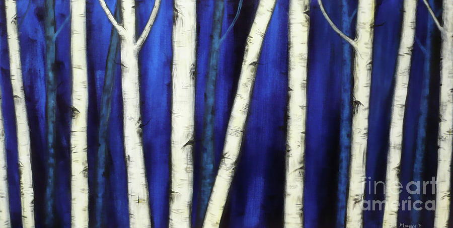 Birch Trees-3 Painting by Monika Shepherdson