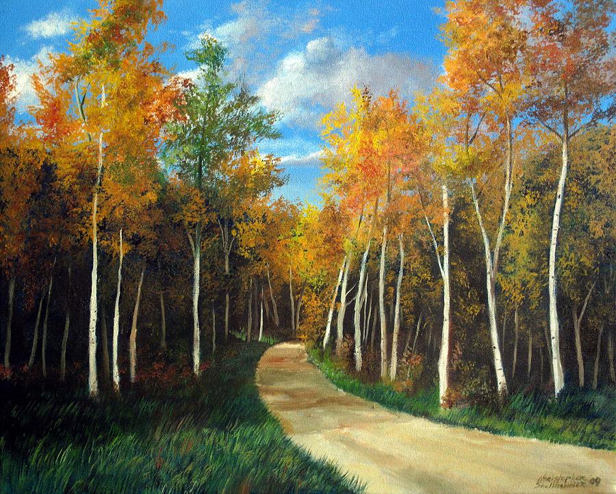 Birch Trees along the Country Road Painting by Christopher Shellhammer