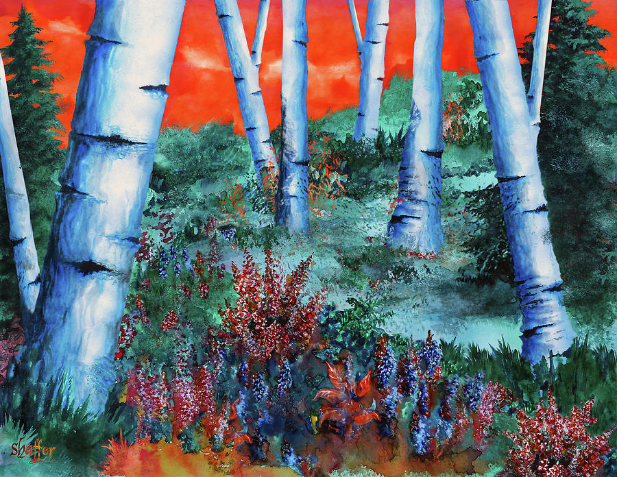 Birch Trees at Sunset Painting by Curtiss Shaffer