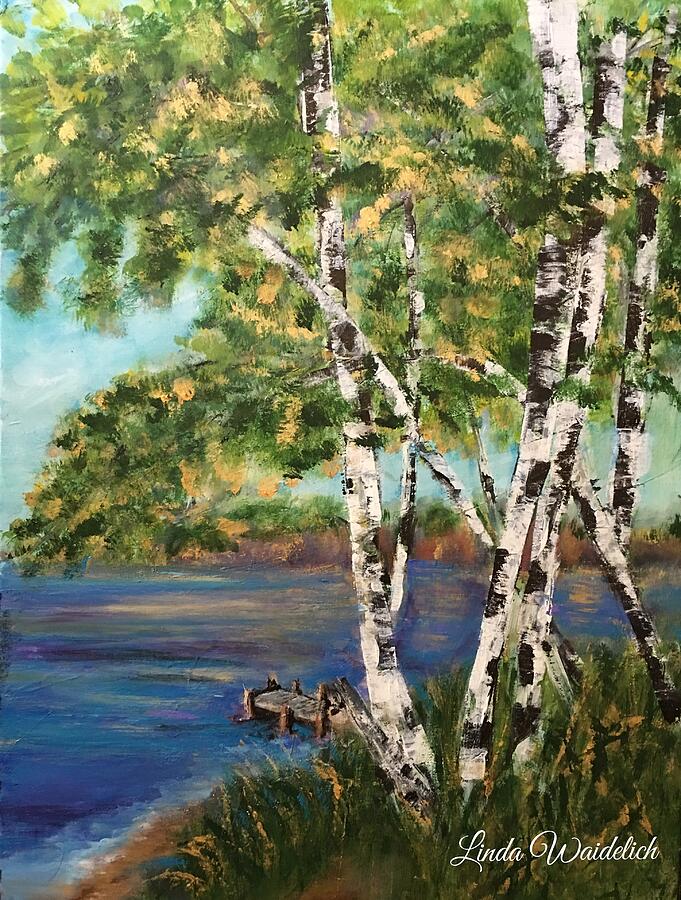 Birch Trees At The Cabin Painting By Linda Waidelich