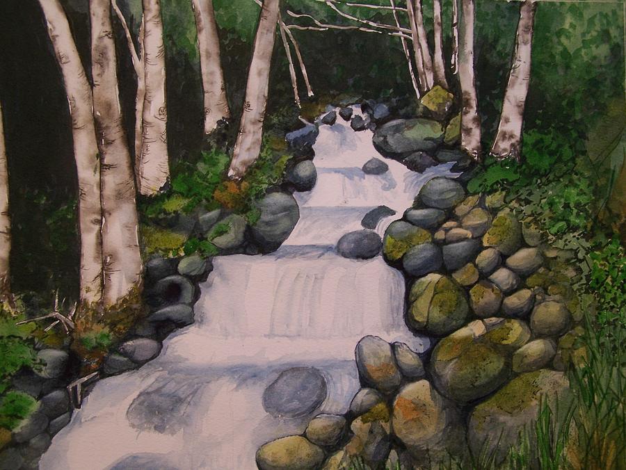 Birch Trees By the Brook Painting by Lynn Babineau