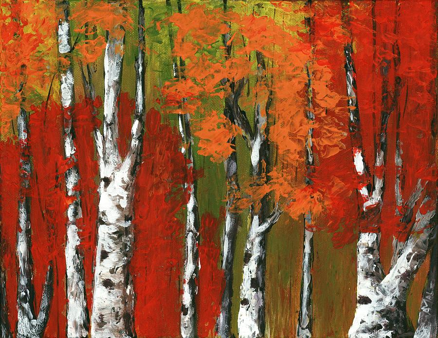 Tree Painting - Birch Trees in an Autumn Forest by Anastasiya Malakhova