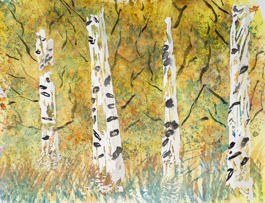 Birch Trees in Autumn Painting by Cathy Anderson