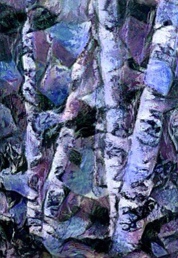 Birch trees in blues and lavenders Digital Art by Megan Walsh
