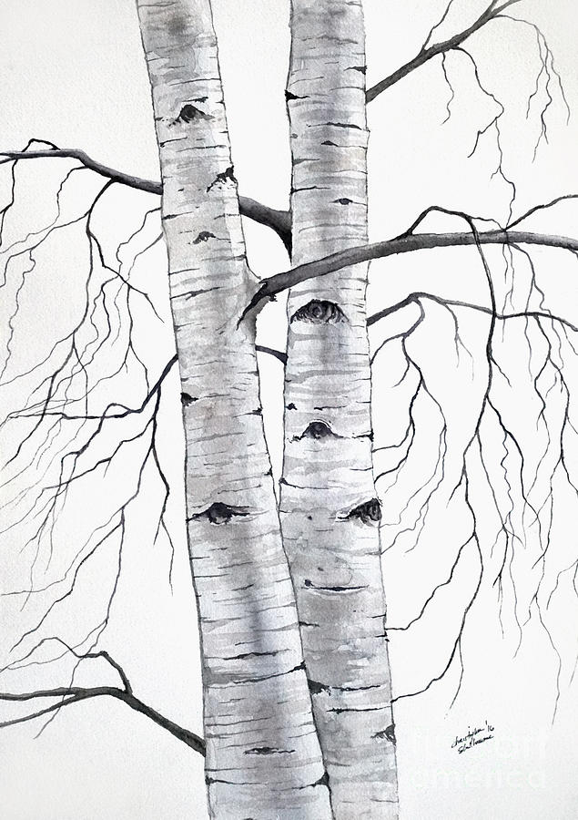 Birch Trees in Winter Painting by Christopher Shellhammer