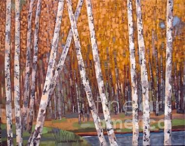 Yellow Colors Painting - Birch Trees In Yellow by Ludmila Kalinina Yellow Colors Painting - Birch Trees In Yellow by Ludmila Kalinina