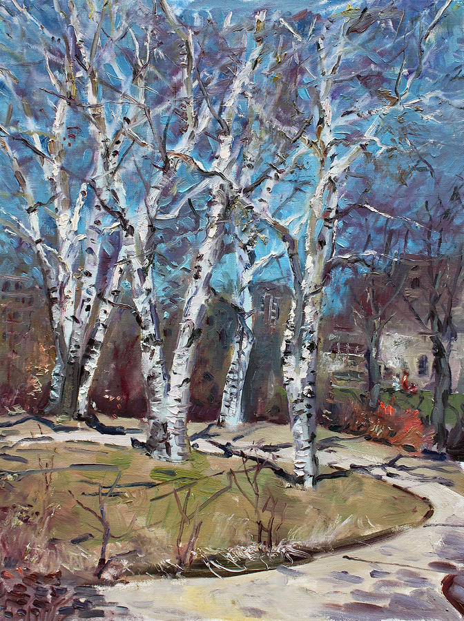 Tree Painting - Birch trees next door by Ylli Haruni