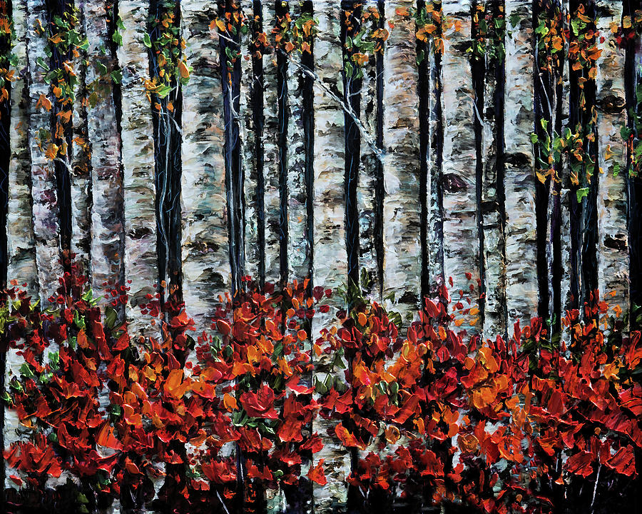 Birch Trees Painting by Lena Owens - OLena Art Vibrant Palette Knife and Graphic Design