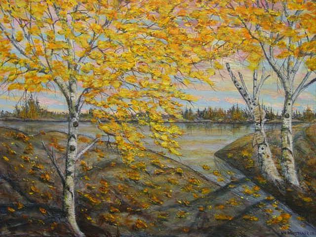 Birch Trees On Lake Painting by Bill Whittaker - Fine Art America