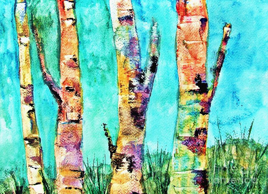 Tree Painting - Watercolor Painting of Birched Trees  by Ayasha Loya