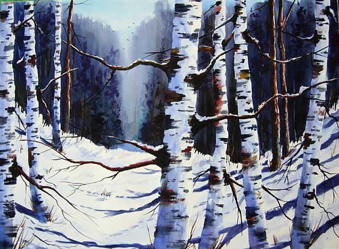 Birches and Snow Painting by Wilfred McOstrich