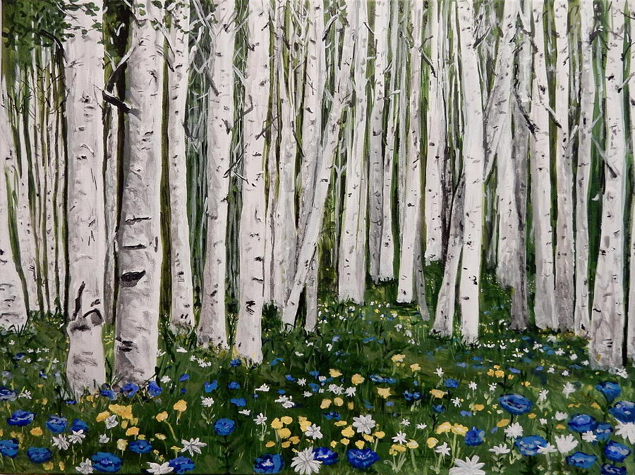 Birches and Some Blues Painting by Betty-Anne McDonald