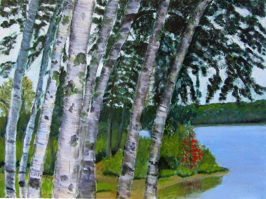 Birches at First Connecticut Lake Painting by Linda Feinberg
