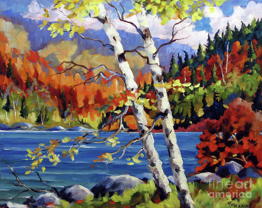 Birches by the lake Painting by Richard T Pranke